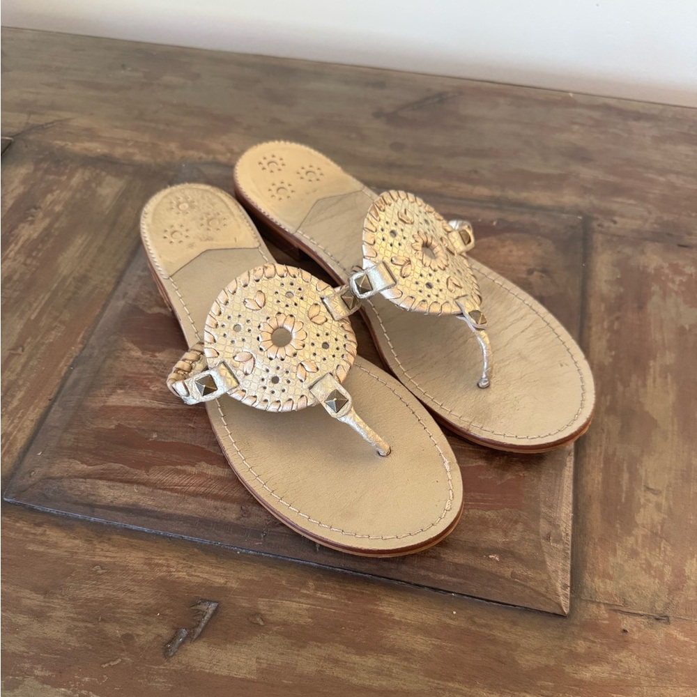 Jack Rogers metallic leather flats sandals women size‎ 9.5